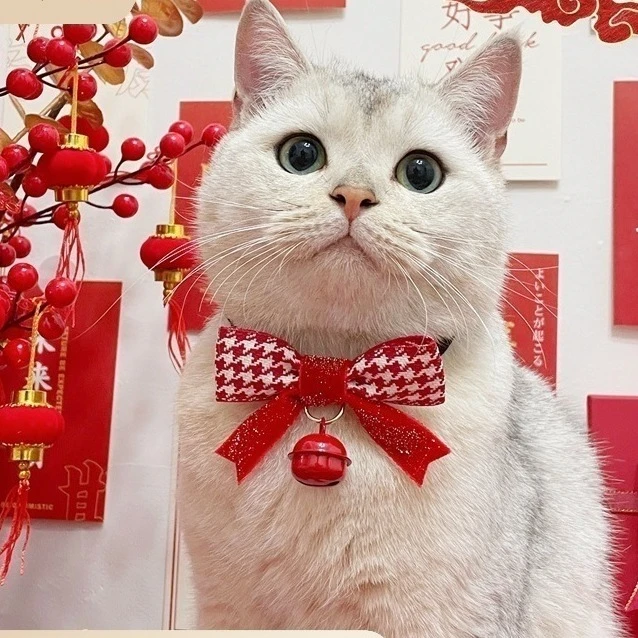 猫铃铛红蝴蝶结新年项圈宠物春节红领结喜庆饰品小猫小狗项圈