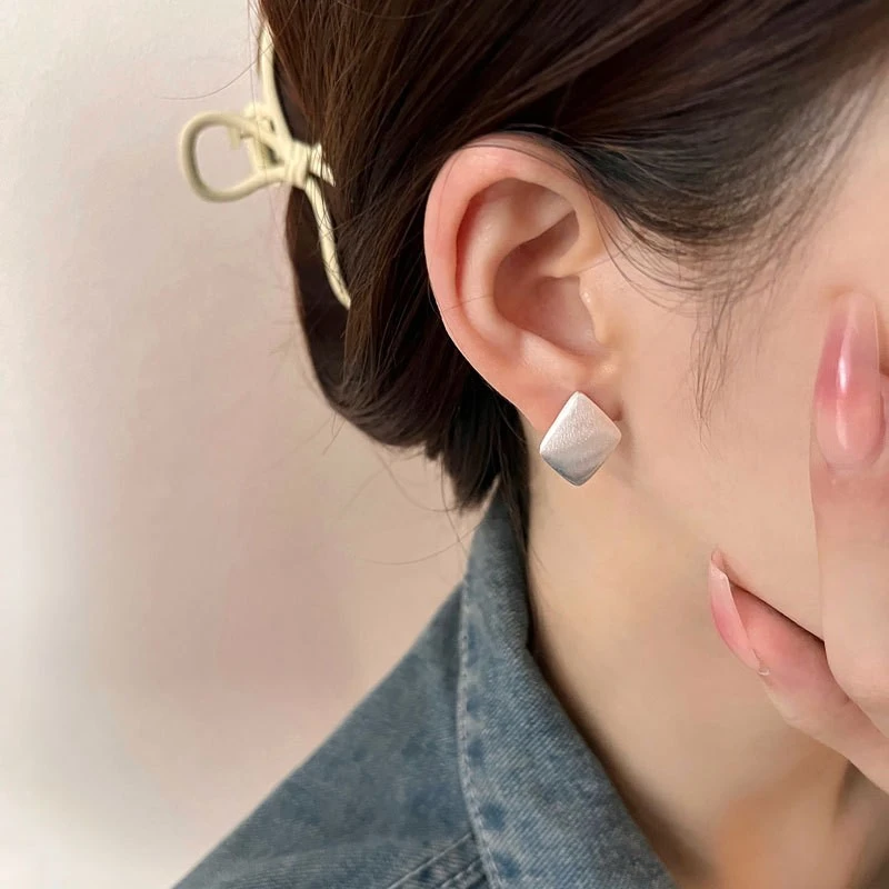 925银银制品 8484韩国ins风方块拉丝耳扣气质菱形耳环时尚百搭
