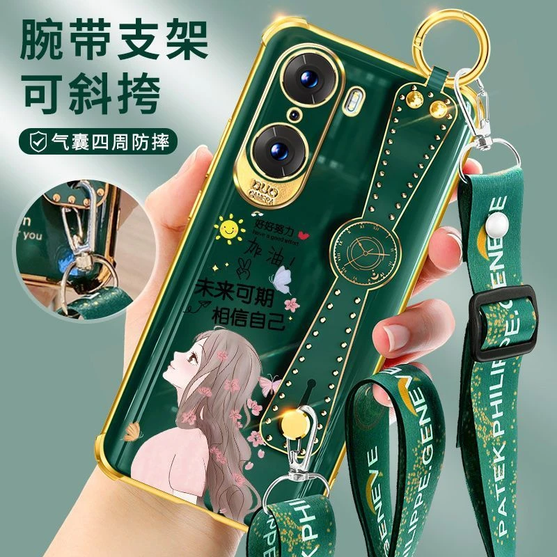 荣耀60手机壳新款网红腕带个性女款荣耀60SE气囊薄防摔硅胶60Pro