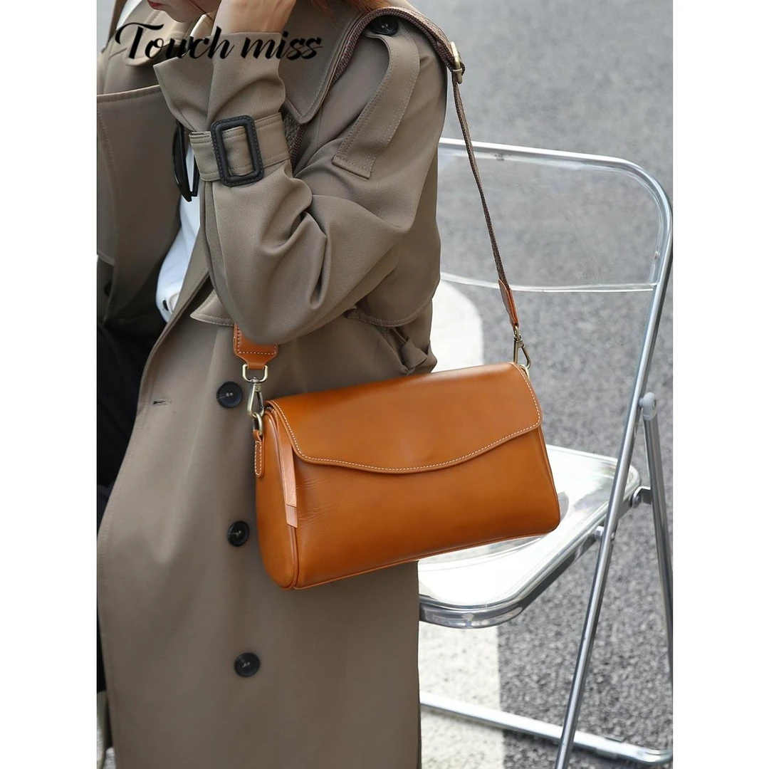 TOUCH MISS高端精致2025新款高级感头层植鞣牛皮斜挎腋下单肩包女