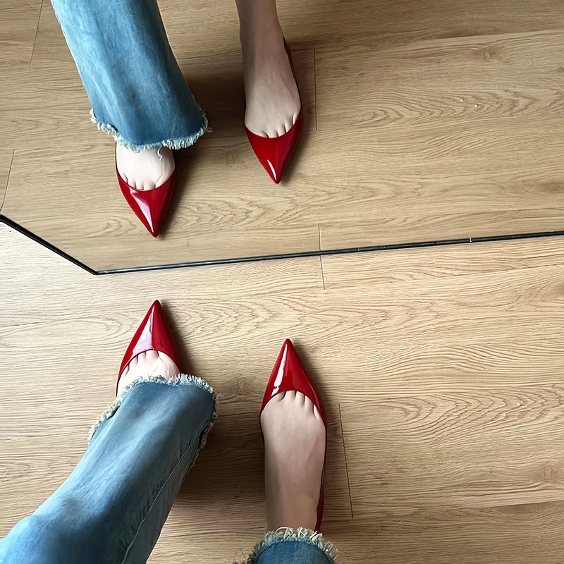 红底平底鞋2025年新款春秋法式气质红色内增高平跟鞋女浅口单鞋女