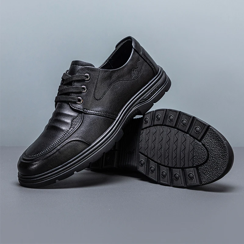 2025春秋新款男士休闲皮鞋软底系带舒适百搭上班商务时尚男士单鞋