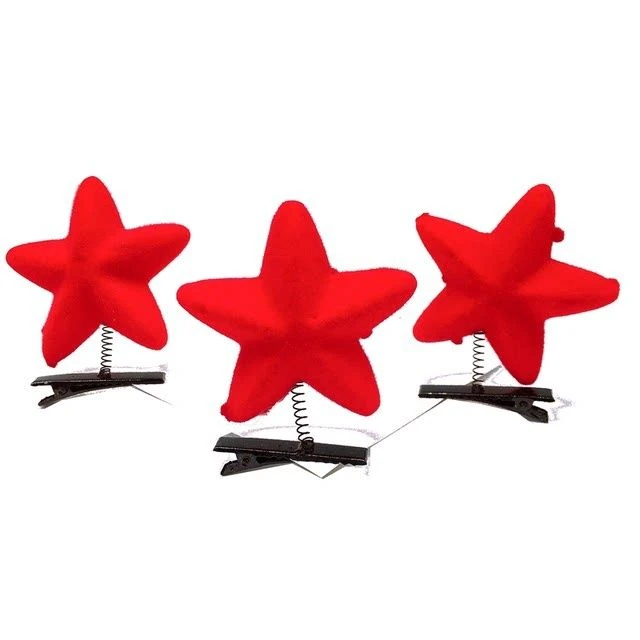 植绒五角星发夹红色五星弹簧发卡可爱卖萌发饰地推引流热卖小饰品