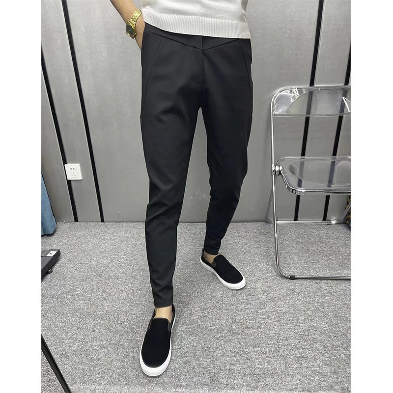 潮流束脚裤男黑色九分小脚裤帅气显瘦休闲裤洋气锥形西裤百搭男裤