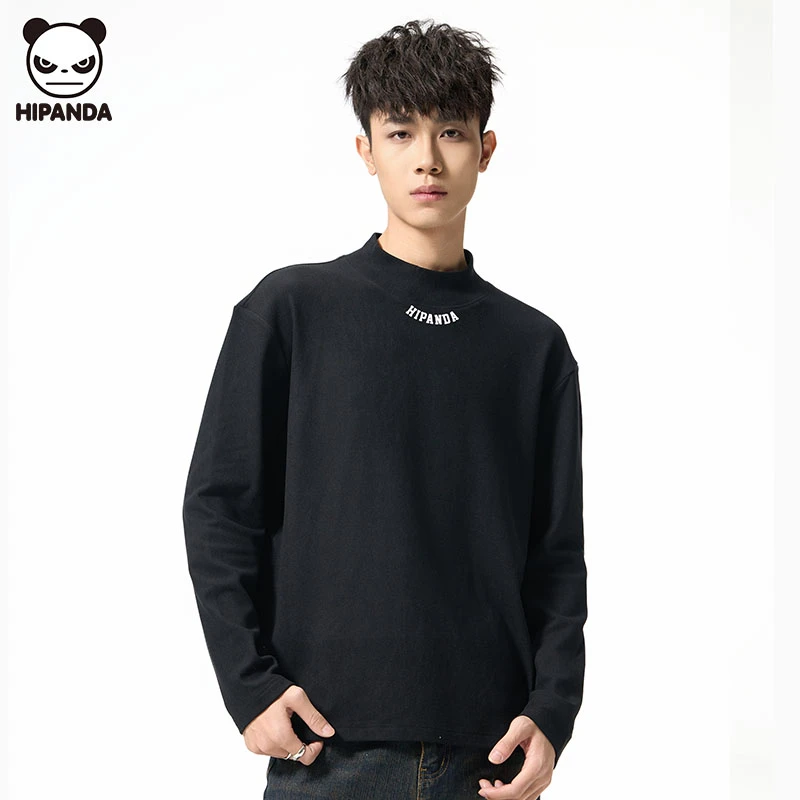 HiPanda美式重磅德绒打底衫秋冬保暖秋衣半高领长袖T恤纯色内搭男