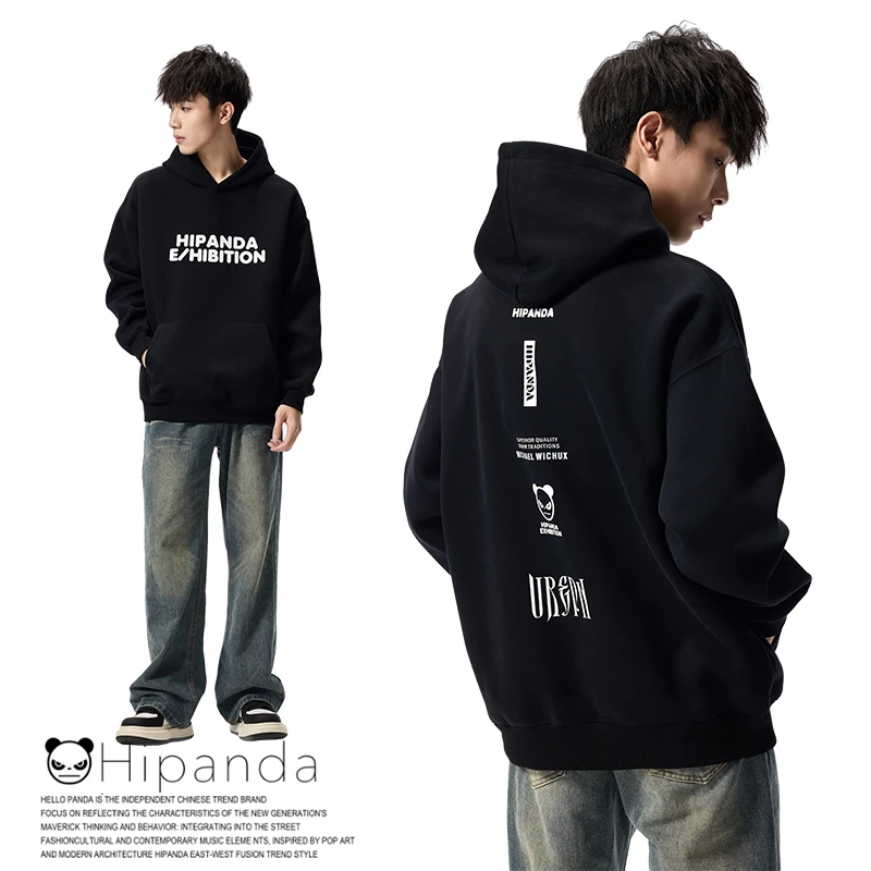 HiPanda春季美式字母5D立体印花帽衫潮牌连帽卫衣情侣装