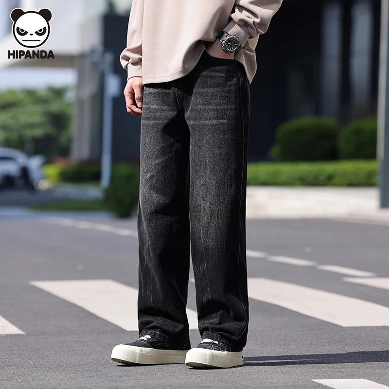 Hi Panda秋季复古黑牛仔裤男士美式高街潮男做旧水洗高端时髦长裤