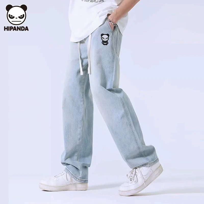Hipanda潮牌牛仔裤2024早秋新款宽松显瘦潮流直筒裤子男男士