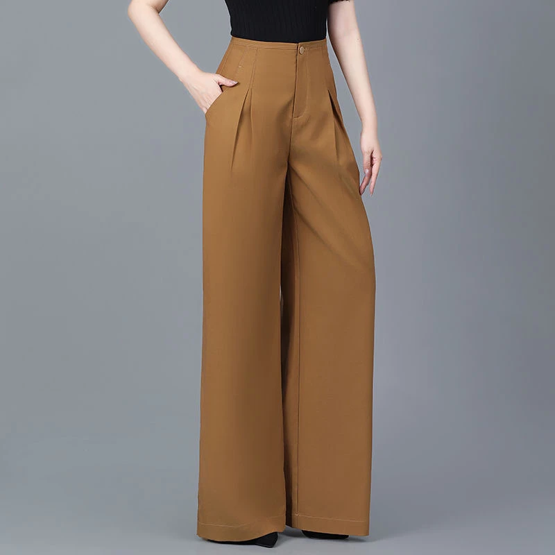 垂感直筒裤阔腿裤显瘦女裤天丝妈妈裤高腰宽松肥腿裤长裤妈妈大码