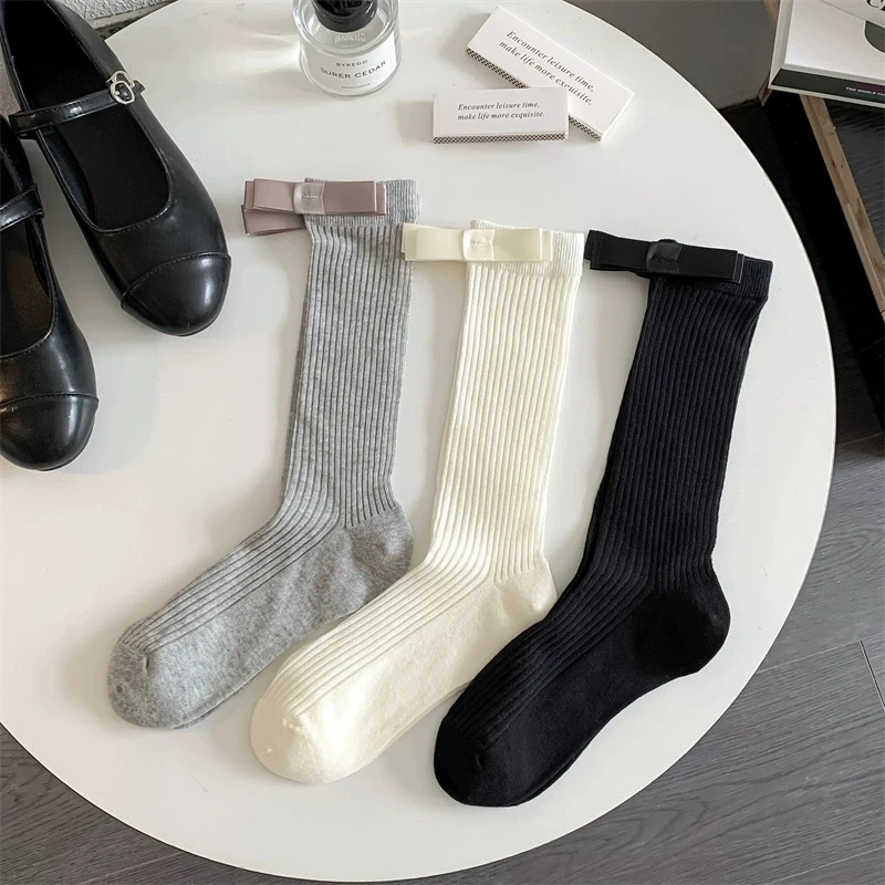 甜美复古ins风超薄无骨大蝴蝶结中筒袜堆堆袜