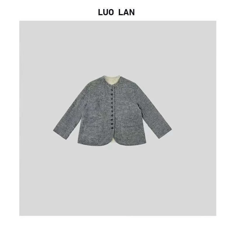 DM  双面羊毛 高级女装单排扣双面穿无领绵羊毛外套 YLM0087