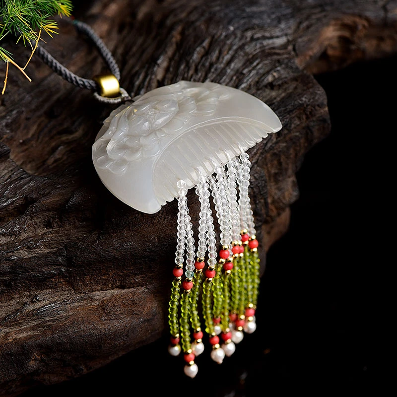 【玉梳复古吊坠】天然和田玉古风吊坠时尚气质高级感轻奢珠宝颈饰