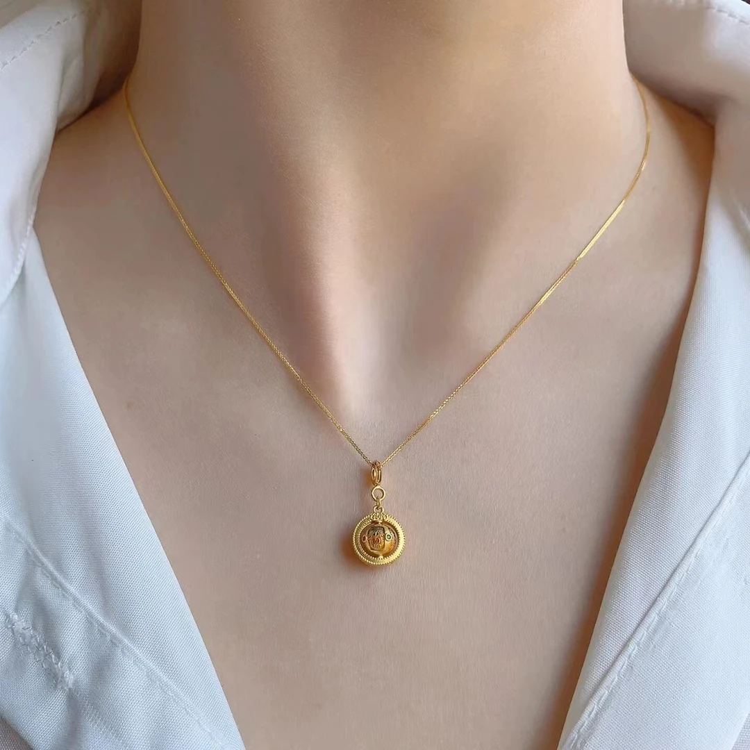 合金项链 高档招财好运可转动扎基拉姆项链民族锁骨链古法铜包金