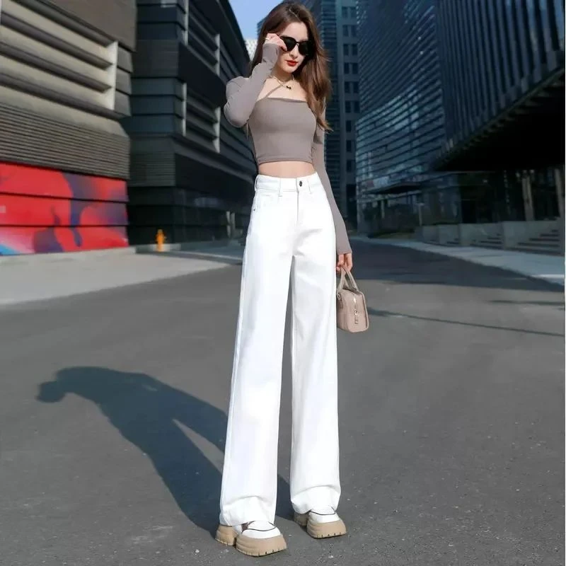 高腰小个子长裤牛仔裤女春宽松直筒显瘦阔腿垂感牛仔裤百搭休闲裤