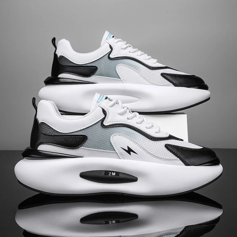 男鞋运动鞋男低帮厚底跑步鞋时尚百搭透气秋季软底舒适拼色休闲老