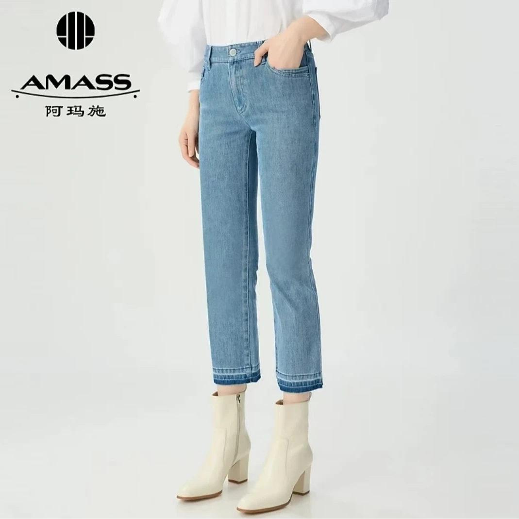 AMASS/阿玛施气质时尚简约百搭丹宁风微喇八分牛仔裤510002