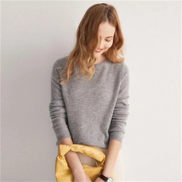 【优雅烫钻】秋冬贴身软糯圆领针织百搭羊绒衫女ET20008R-C1【629】