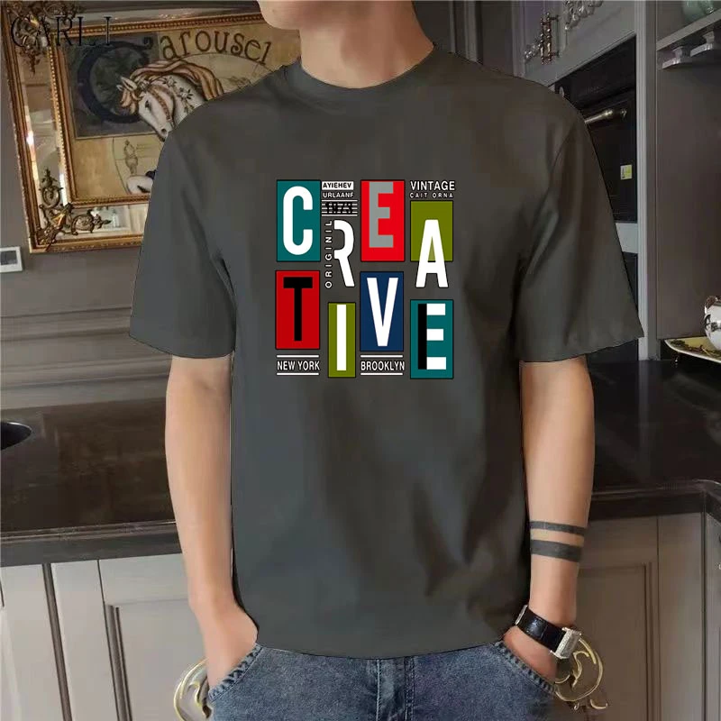 t恤上衣男装纯棉半袖印花圆领男士运动百搭透气宽松ins韩版韩版