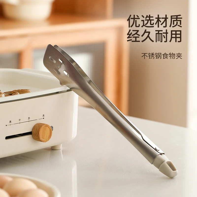 FaSoLa不锈钢食品夹家用厨房耐高温防烫夹长柄食物夹烤肉夹牛排夹