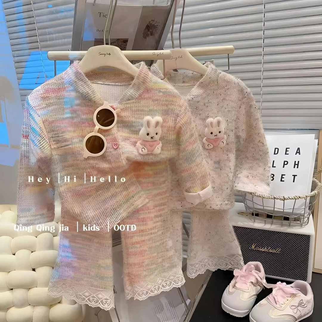 女童小香风套装2024春秋新款女宝宝洋气针织开衫上衣韩版玩偶儿童