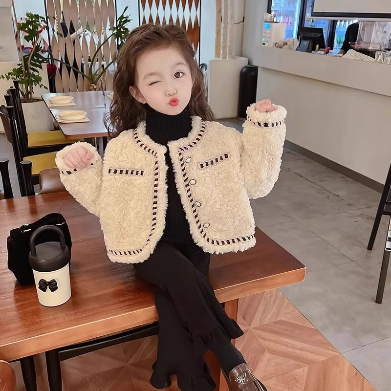 女童秋冬外套2026新款女宝宝女孩儿童洋气小香风加绒上衣女宝冬装