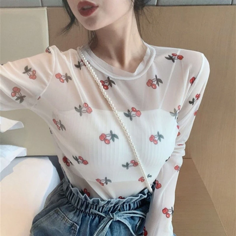 冰丝网纱夏季防晒打底衫女款长袖T恤内搭上衣潮显瘦薄款时尚外搭