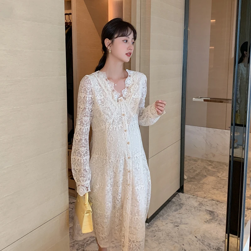 凡赛尔~法式初恋孕妇连衣裙气质春夏时尚款显瘦蕾丝连衣裙长裙
