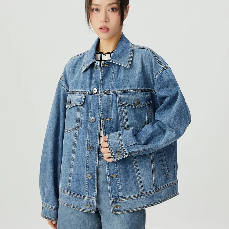 哥弟新款女装百搭复古廓形男友长袖牛仔上衣休闲夹克外套 1400737