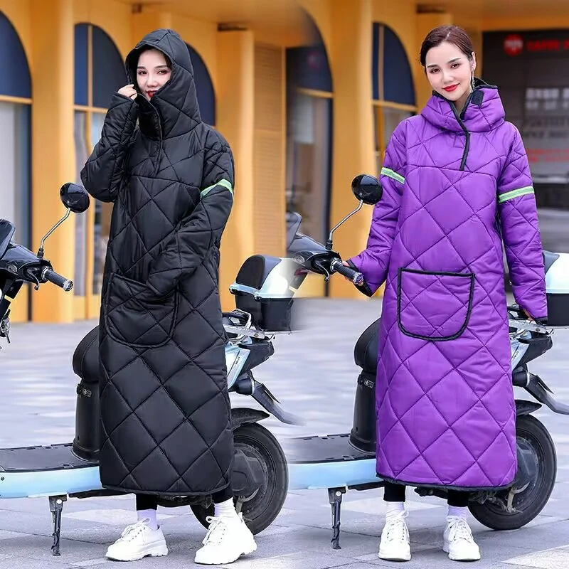 新款骑行电动车挡风衣男女冬季加绒加大加厚防风衣保暖挡过膝大码