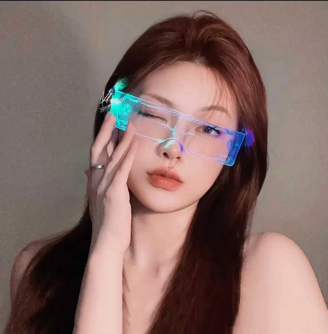 赛博朋克LED发光眼镜 网红蹦迪装备未来科技感酒吧表演道具科幻潮