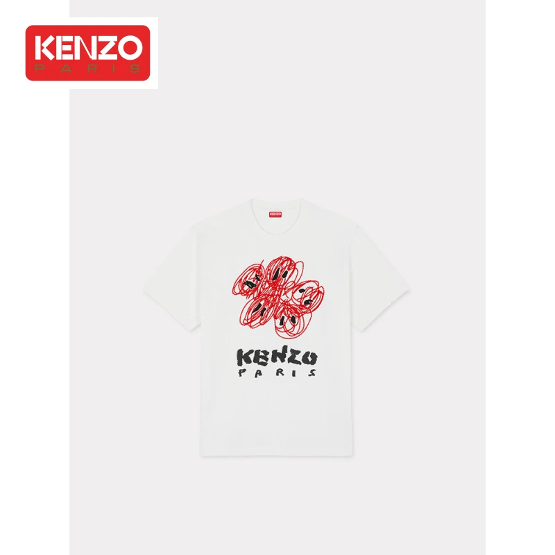 【折扣甄选】KENZO 男女同款 手绘海棠花图案 夏日穿搭圆领纯棉T恤