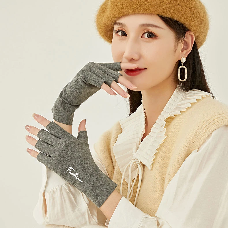 半指手套女保暖半指手套触屏连指冬季德绒手套露手指手套冬季保暖