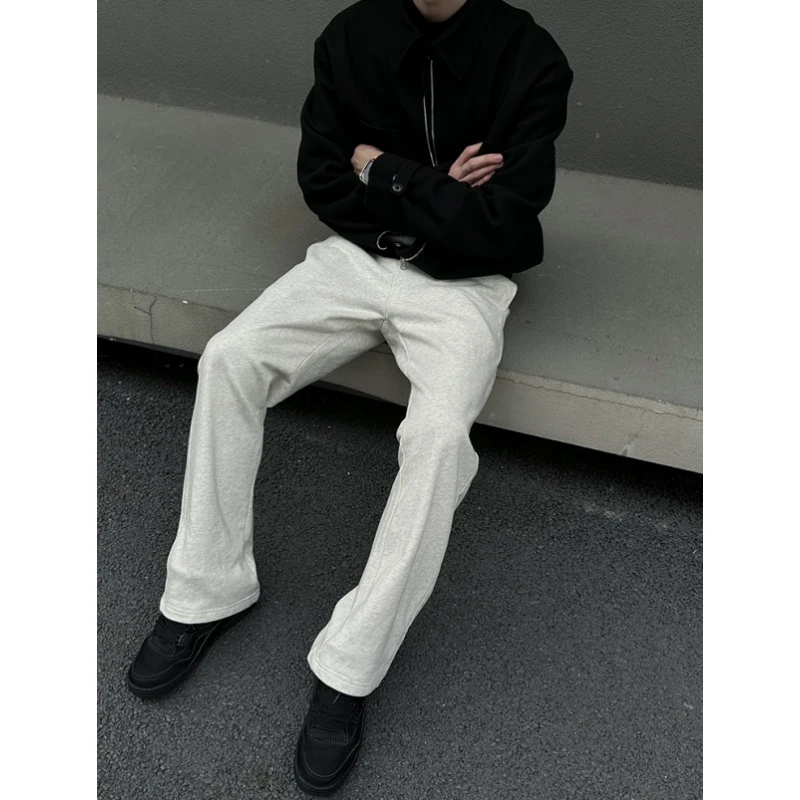 弯刀微喇长裤男春秋季潮流纯色宽松美式垂感百搭休闲卫裤运动裤男