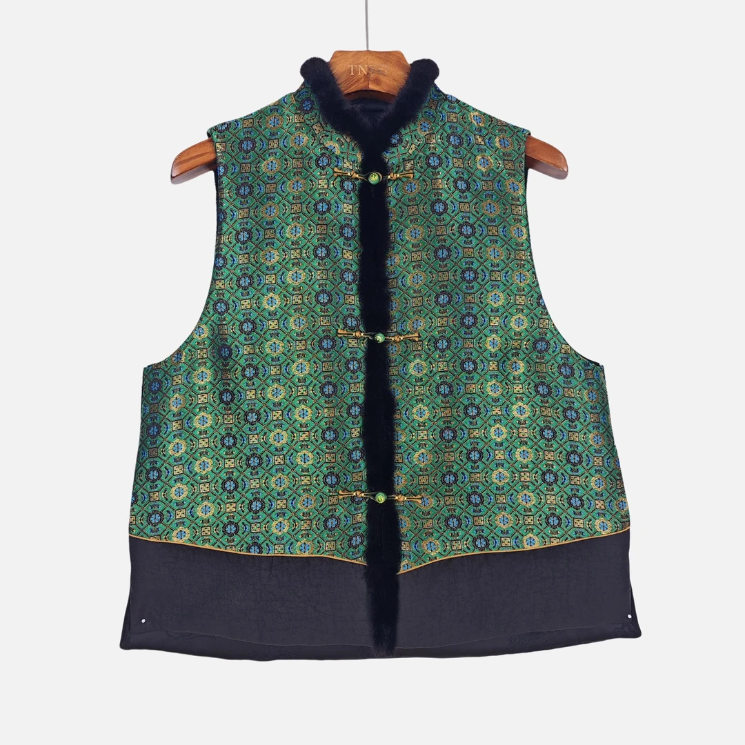 【星睿】桑蚕丝马夹中式印花中国风复古保暖棉马甲圆领51932