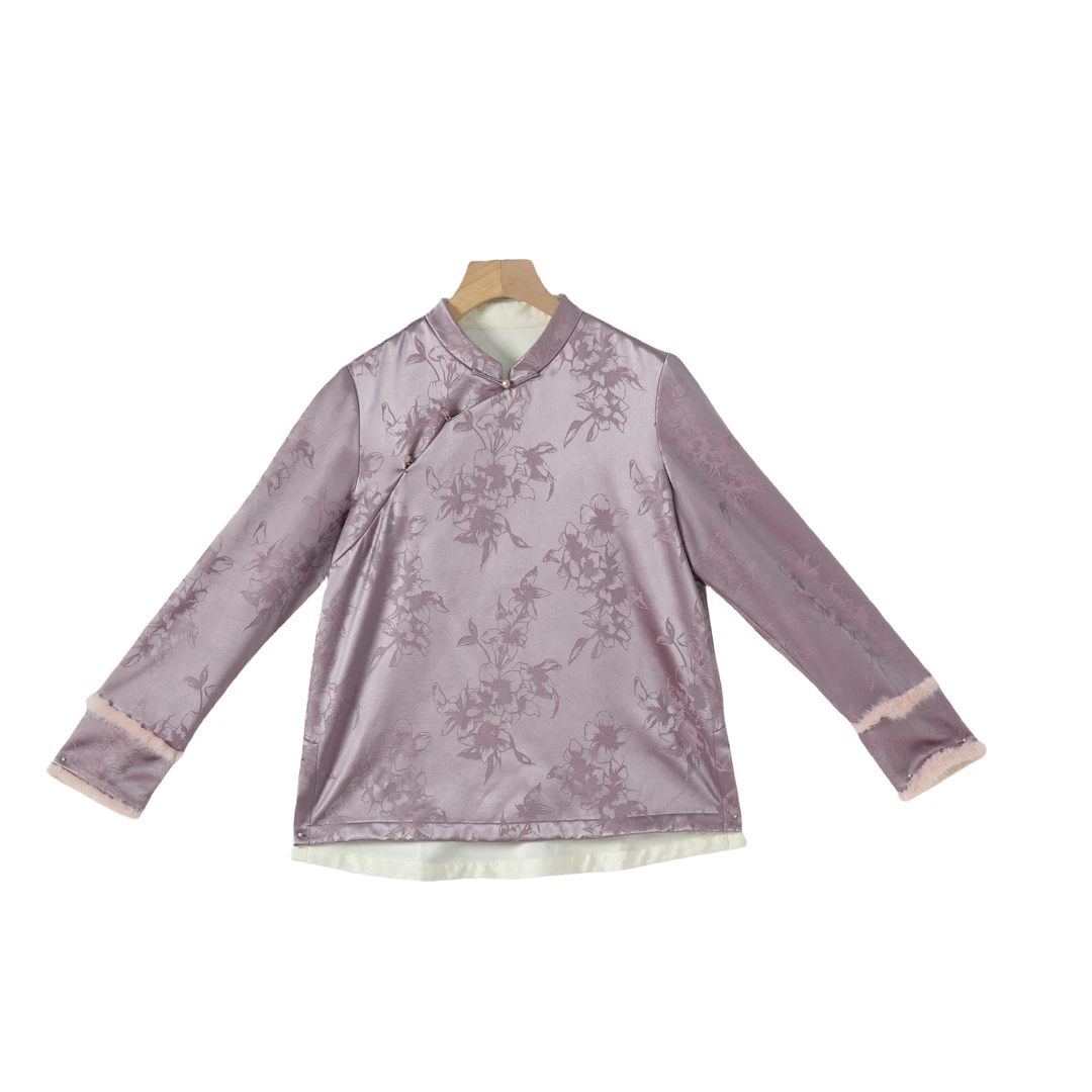 【锦纨】桑蚕丝中国风气质复古休闲时尚长袖加绒上衣女8987