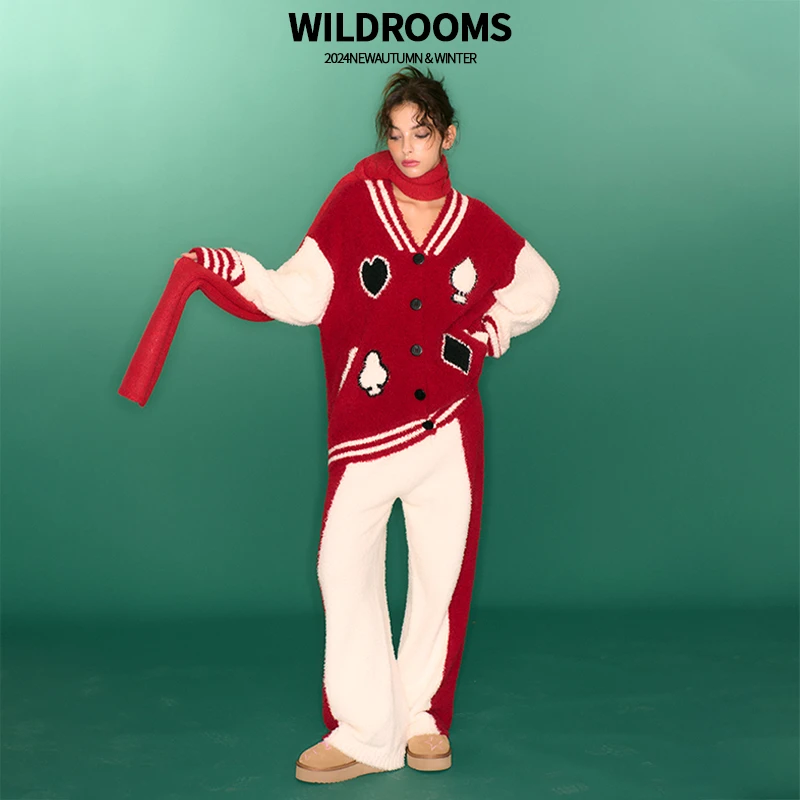 WildRooms节日红色半边绒慵懒家居服睡衣套装W0027
