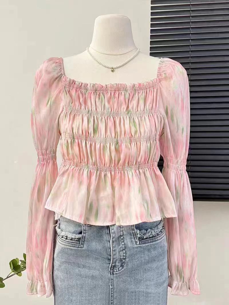 2024年春装露背法式一字肩修身衬衫女设计感小众短款仙仙上衣超仙