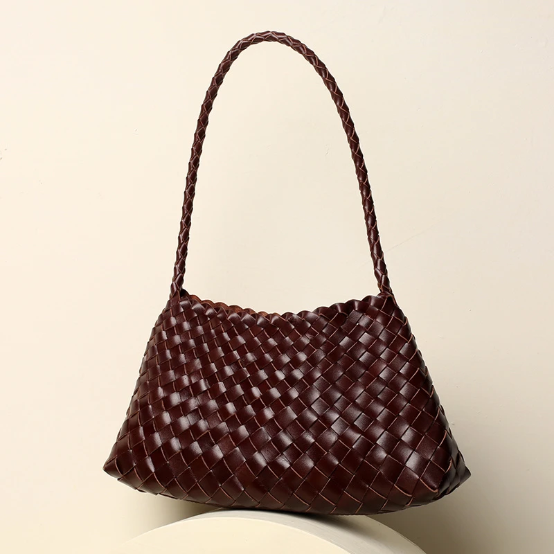 dragon8943小众牛皮手工编织包包简约时尚女复古真皮腋下包真皮