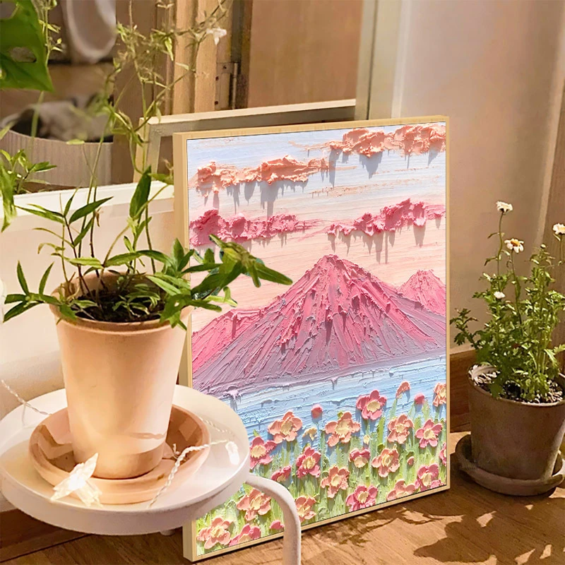 肌理画diy材料立体石英砂丙烯数字油画粉色沙滩手工画画彩画浪漫