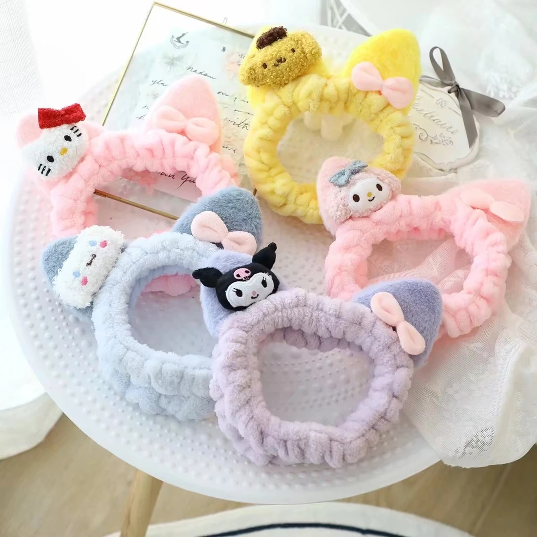 可爱卡通毛绒公仔美乐蒂库洛米高弹力束发带洗脸面膜女生卖萌头箍