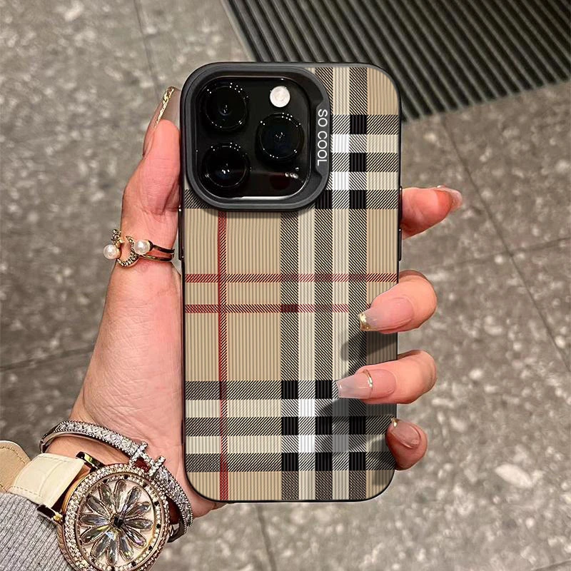 简约格子iPhone15_14promax手机壳高级11苹果13Pro软硅胶12防摔XS