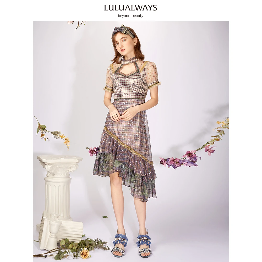 LULUALWAYS高腰斜摆连衣裙LMB5030