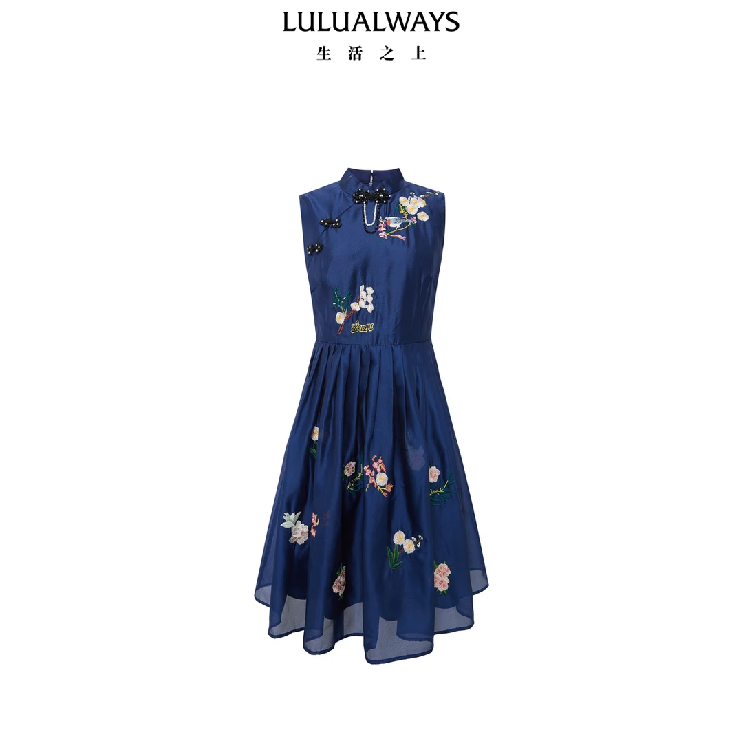 LULUALWAYS【商场同款】24夏新优雅端庄盘扣国风无袖连衣裙LPB536K