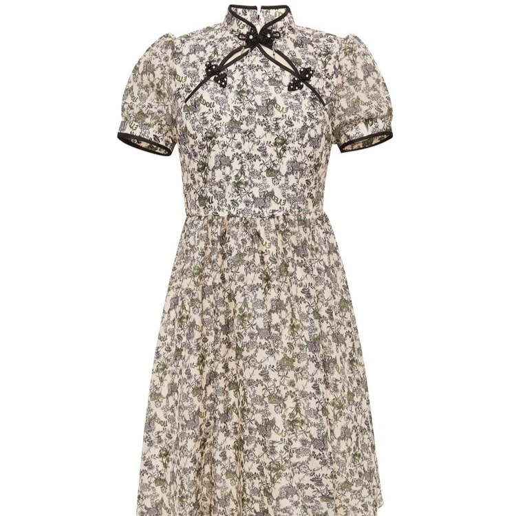 EYEDOLL【商场同款】24秋季新款改良新中式欧根纱压花短款连衣裙