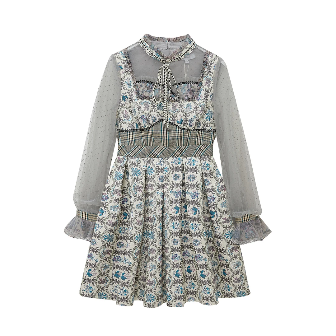 LULUALWAYS新款网纱系带短款连衣裙LOA5063