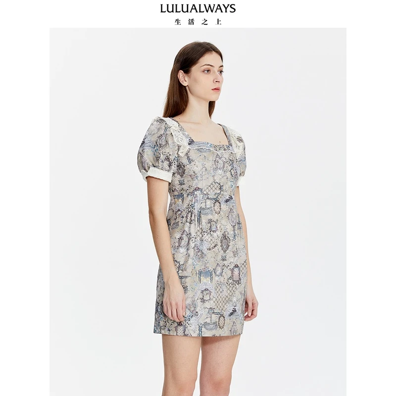 lulualways23夏季新款时尚休闲复古宫廷风短袖连衣裙OOB5030