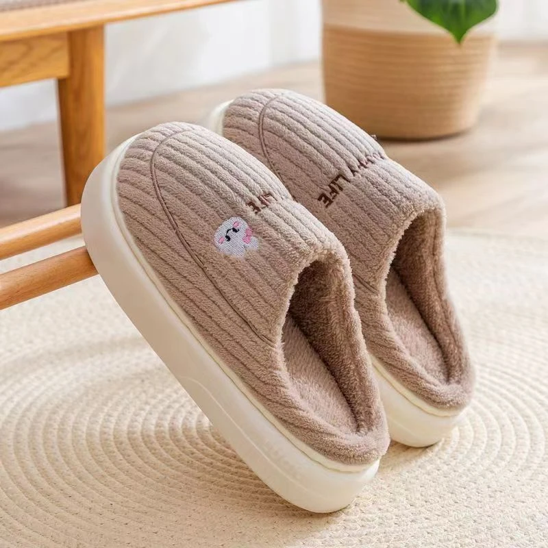 男士居家棉拖鞋女士秋冬季室内厚底加绒防滑保暖情侣软底毛绒毛拖
