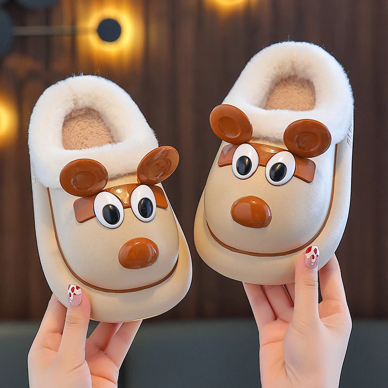 儿童棉拖鞋冬季家居防滑卡通可爱男女童防水保暖棉拖宝宝室内毛拖
