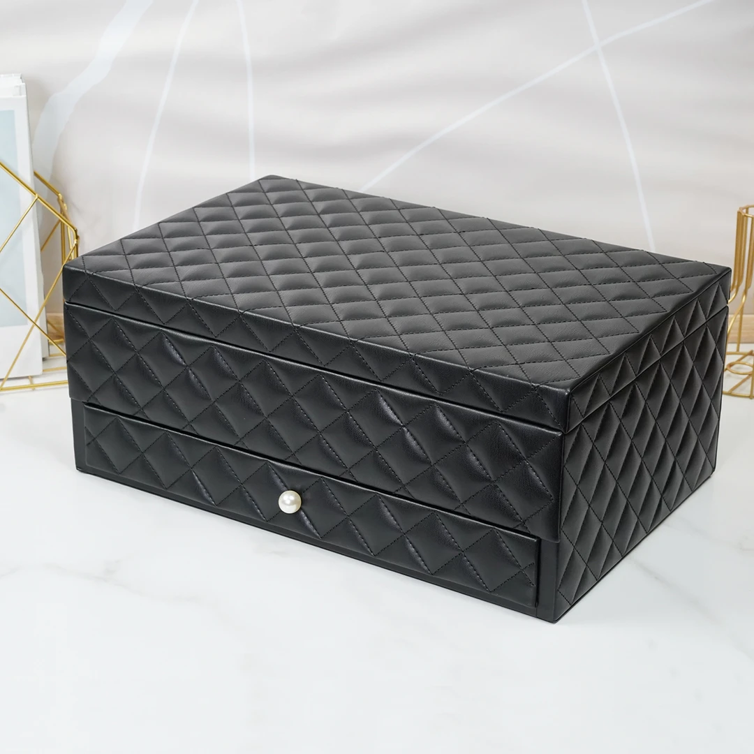 首饰盒/箱 大号2024轻奢风菱形格纹大容量珠宝首饰收纳箱欧式皮质