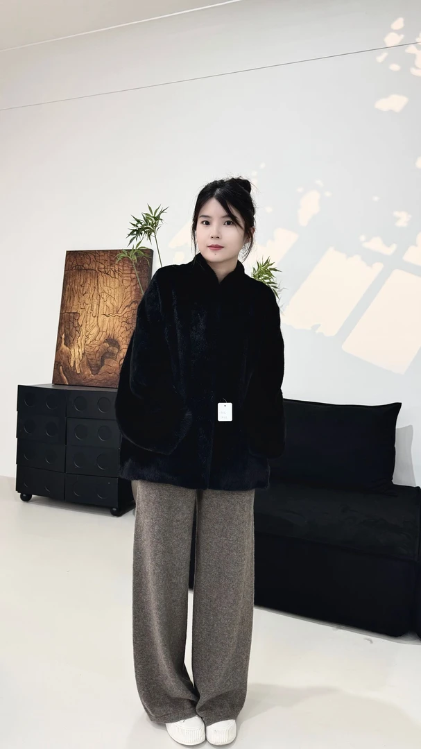 【沐媛】「开妍」立领蝙蝠真进口紫金短二水貂皮草休闲宽松水貂皮草女